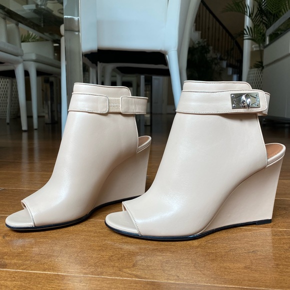 NEW Givenchy Shark Lock Open Toe Wedge Ankle Booties - Picture 5 of 15